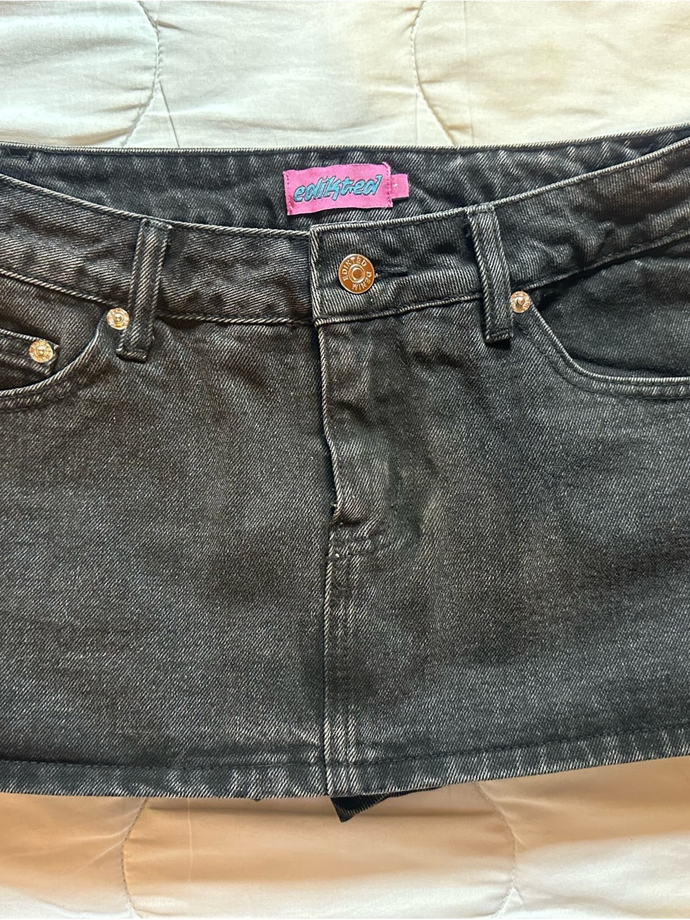 Never Worn. Black Denim Edikted Jean Skirt w shorts underneath size Small